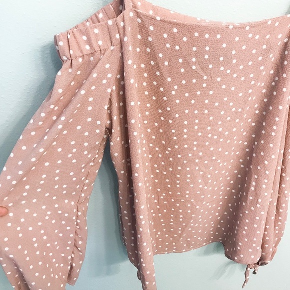 Polly & Esther Tops - Polly & Esther Blush Polka Dot Open Shoulder Top